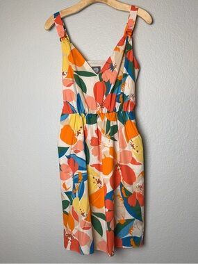 Vince Camuto Cream Dress with Orange, Green & Blue Floral Print Size 8